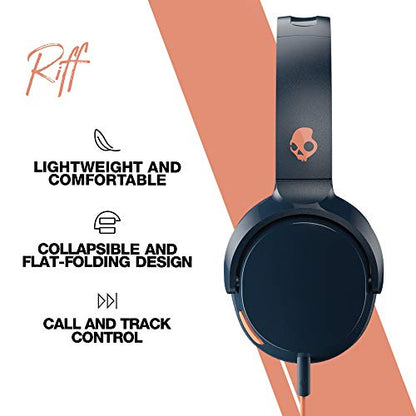 Skullcandy Riff On-Ear Wired Headphones, Convenient for Travel with 3.5mm AUX Plug, Built-in Microphone, Foldable Lightweight Comfortable Design, Durable Headband, Reliable Simplicity - Blue/Sunset - color: Blue/Sunset, style: Riff