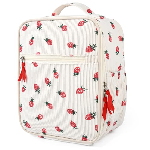 Aileam Lunch Box Lunch Bag for Women Cute Girls Insulated Womens Lunch Bag For Work Quilted Large Capacity Reusable Insulated Cooler for Work School Picnic Travel Strawberry Beige - color: Strawberry Beige
