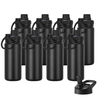 DOMICARE 16 oz Kids Water Bottle for School Stainless Steel Double Wall Vacuum Insulated Water Bottle with Straw lids & Spout Lid, Leakproof BPA Free （Black,8) - color: Black, size: 16oz/8 Pack