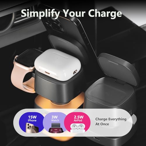 【2026 Upgraded】4 in 1 Wireless Charger, 3 in 1 Wireless Charging Station with Night Light for MagSafe Charger, 15W Magnetic Travel Stand for iPhone17/Air/Pro/Max/16/15/14, Apple Watch, Airpods (Gray) - color: Gray