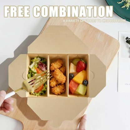 30 Pack Take Out Food Containers, 3-Compartment 7.5x5.4x2.6" Bamboo Pulp Paper Take Out Boxes, Disposable To Go Container Take Out Containers, Greaseproof Paper Bento Box Takeout Lunch Boxes with Lid - color: Bamboo Paper Color-Snap