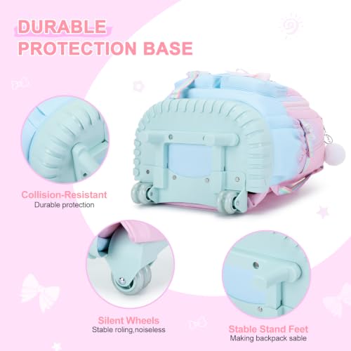 Scothen Rolling Backpack for Girls, Girls Backpack Set with Lunch Box & Pencil Pouch for Teen Girl Kids Children Elementary Middle School, Bookbag Daypack Laptop Travel Backpack with Wheels - color: Pink Blue