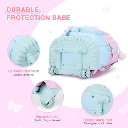 Scothen Rolling Backpack for Girls, Girls Backpack Set with Lunch Box & Pencil Pouch for Teen Girl Kids Children Elementary Middle School, Bookbag Daypack Laptop Travel Backpack with Wheels - color: Pink Blue