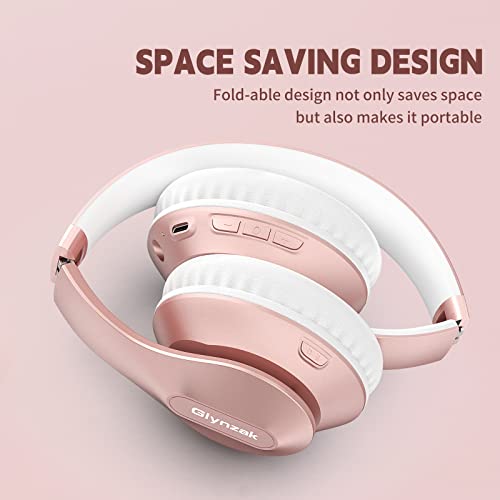 Wireless Bluetooth Headphones Over Ear 65H Playtime HiFi Stereo Headset with Microphone and 6EQ Modes Foldable Bluetooth V6.0 Headphones for Travel Smartphone Computer Laptop Rose Gold - color: Rose Gold