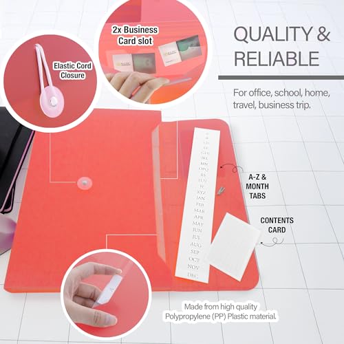 BAZIC Products 13-Pocket Poly Expanding File, A4/Letter Size, 6-Case | elastic cord closure, A-Z and month tabs, contents card - size: 6-Pack