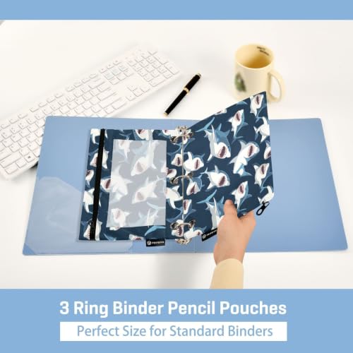Gredecor 3 Ring Binder Pencil Pouch, Cartoon Sharks Big Mouth Zippered Pen Case Pouches with Clear Window, 2 Pack Stylish Office & School Supplie - color: Cartoon Sharks Big Mouth