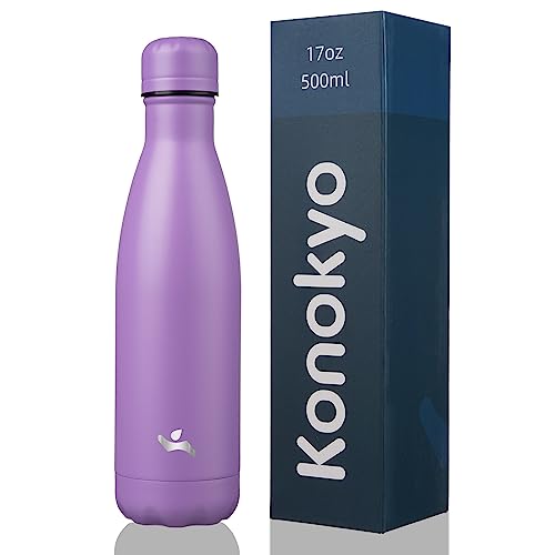 Konokyo Insulated Water Bottles,17 oz Double Wall Stainless Steel Vacumm Metal Flask for Sports Travel,Lavender - color: Lavender, size: 17 Ounces