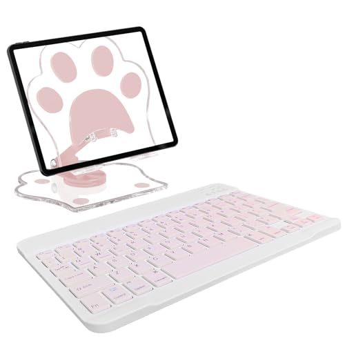 for Bluetooth Keyboard, Cute Tablet Stand Adjustable Adjustable & Foldable, Wireless Rechargeable Keyboard for iPad, iPad Pro/Mini/Air, Samsung Xiaomi Tablets, etc - Pink - color: A-Keyboard-Pink