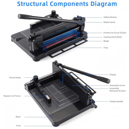 ISDIR Heavy Duty Guillotine Paper Cutter, 12” A4 Stack Paper Trimmer, Cuts Up to 400 Sheets, All-Steel Base with Safety Lock, Professional Paper Cutter for Office, School & Print Shop - color: 21"black