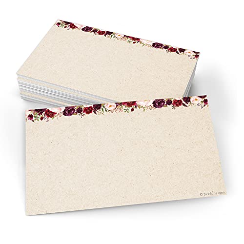 321Done Blank Cards, 3x5 inch Set of 50 - Made in USA, No Envelopes | Thick Tan Kraft Card Stock, Red Roses Design on Tan, Notecards & Stationery for Writing, Prinitng, Stamping, Drawing - color: No Lines, size: Small (3 x 5)