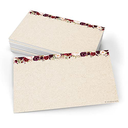 321Done Blank Cards, 3x5 inch Set of 50 - Made in USA, No Envelopes | Thick Tan Kraft Card Stock, Red Roses Design on Tan, Notecards & Stationery for Writing, Prinitng, Stamping, Drawing - color: No Lines, size: Small (3 x 5)