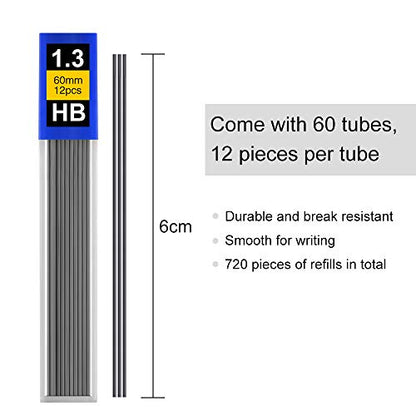 Coopay 720 Pieces Lead Refills 1.3 mm HB Break Resistant Mechanical Pencil Refills, 12 Pack Per Tube, 60 Tubes(1.3 mm) - style: 1.3 mm
