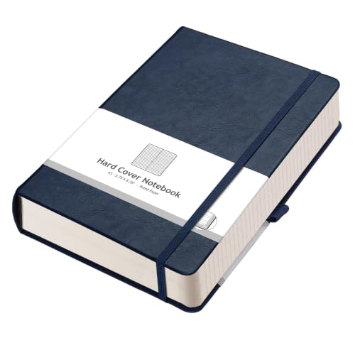 AHGXG Thick Journal Lined Notebook - 320 Numbered Pages A5 College Ruled Notebook for Writing, 100gsm Lined Paper, Leather Hardcover, for Women Men Work Office School, 5.75'' X 8.38''-Dark Blue - color: Dark Blue, size: A5
