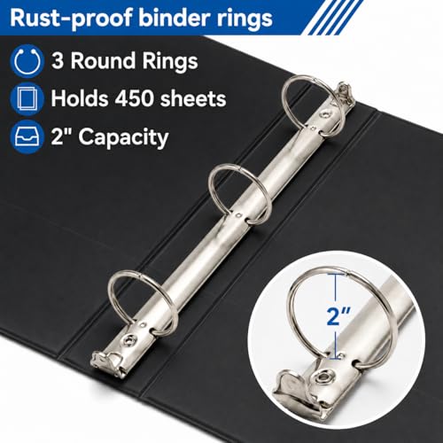 SUIN 2-Inch 3-Ring Binders with 2 Interior Pockets, Heavy Duty Clear View Presentation Binder Holds 425 Sheets Letter Size, Office School Home,6 Pack - color: Black