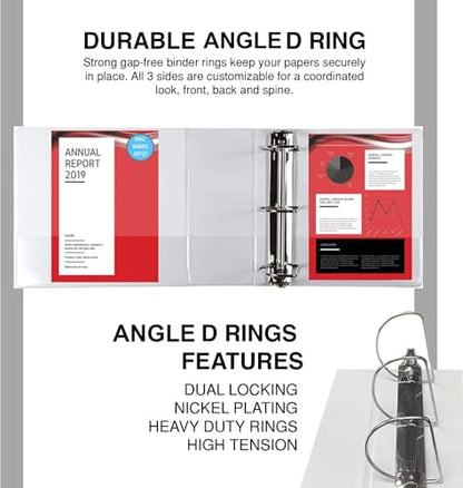 3 Ring Binders, 6 Inch D Ring Heavy Duty Large Binder with Pockets for 8.5" x 11" Sheet Size, Durable Non-Stick Customizable Clear View Cover (White) - color: White, size: 6 Inch (1 Pack)