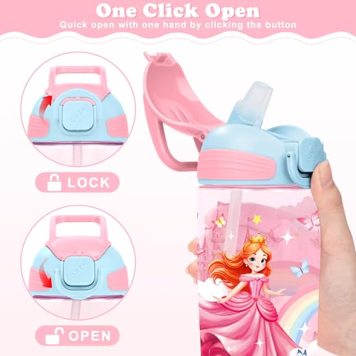 Kids Water Bottle with Straw BPA Free Kids Plastic Bottle for School Travel - color: Princess Castle, size: 18.6 Ounces