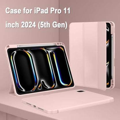 ZryXal iPad Pro 11 Inch Case (M5) 2025/ (M4) 2024 (Model: A2836/A2837/A3006), Trifold Stand Smart Cover with Pencil Holder and Soft TPU Back, Auto Wake/Sleep (Rose Pink) - color: Rose Pink