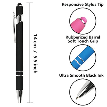 Oddmoal Ballpoint Pen with Stylus Tip, Soft Touch Click Metal Pen, 1.0mm Medium Point, Black Ink, 12 Count(Black) - color: Black - 12 Pens