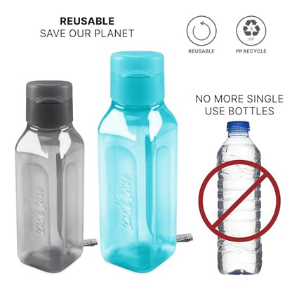 MILTON Bulk Water Bottles Set of 4 – 10 and 17oz Multicolor Bottles for Kids and Adults – Leak Proof with Carry Strap – Square Reusable Bottles for Juice, Drinks BPA-Free Dishwasher-Safe - color: Square Black/Blue