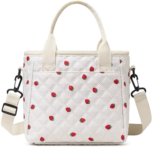TuErCao Cute Strawberry Lunch Box for Women Lunch Bags for Work Small Insulated LunchBag for Picnic Travel Shopping, Portable Lightweight Ultrasonic Soft Touch LunchTote for Young Ladies - color: S3: Strawberry, size: Small