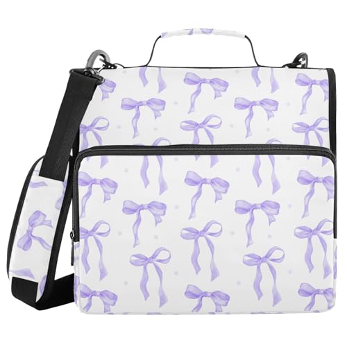 Coquette Ribbon Watercolor Purple Zipper Binder with Shoulder Strap Trapper Keeper 3 Ring Binder Organizer Large Capacity Multiple Compartments for School Office - color: Ribbon Purple