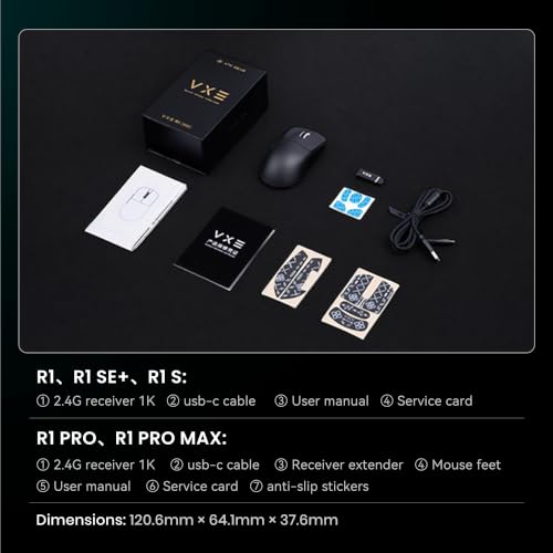 ATK VXE Dragonfly R1 Pro Wireless Gaming Mouse, PAW3395 Sensor, DPI up to 26,000, 48g Lightweight, 75 Hr Battery Life, Smooth ice-Feel Coating, Dual-Mode 2.4G/Wired - Black - color: Black, style: R1 Pro
