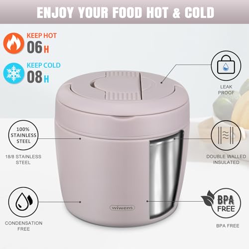 wiwens Thermo Food Jar for Hot Food Adults 32OZ Soup Thermo Lunch Containers Wide Mouth Vacuum Insulated Stainless Steel Leakproof Bento Box with Spoon (Purple) - color: Purple