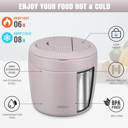 wiwens Thermo Food Jar for Hot Food Adults 32OZ Soup Thermo Lunch Containers Wide Mouth Vacuum Insulated Stainless Steel Leakproof Bento Box with Spoon (Purple) - color: Purple
