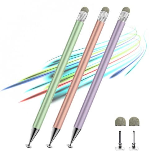 Stylus Pen for Touchscreen ipad.2-in-1 Tip for Nintendo Switch | 3 Pcs,Disc & Fiber Tip,High Sensitivity,No Charging,Universal for ipad/iphone/Android/Tablets,Lightweight Alloy,4 Tips - color: Green/Purple/Rose Gold
