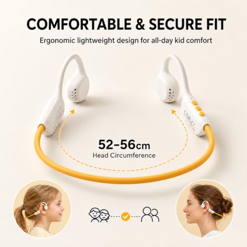 Kids Headphones - Bluetooth 6.0 Air Conduction Open Ear Kids Bluetooth Headphones - 85dB Safe Volume, IPX4 Waterproof - with Mic for School, Gaming, Sleeping, White