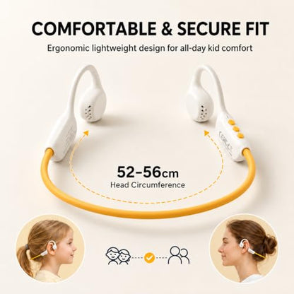 Kids Headphones - Bluetooth 6.0 Air Conduction Open Ear Kids Bluetooth Headphones - 85dB Safe Volume, IPX4 Waterproof - with Mic for School, Gaming, Sleeping, White