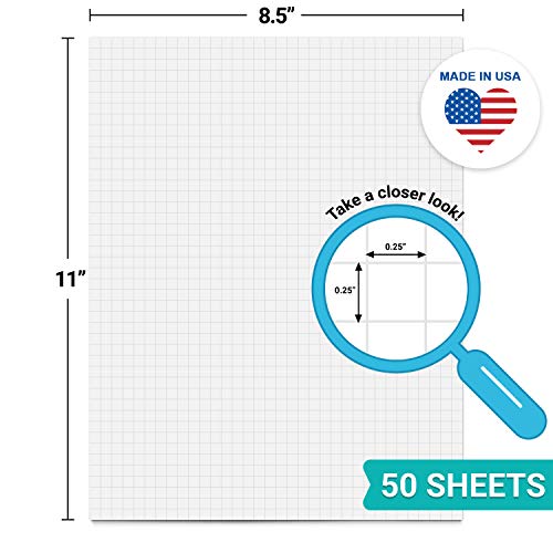 321Done Graph Paper Notepad - Letter Size (8.5x11) 50 Sheets - 0.25 Grid Planning Note Pad - Tear-Off Edge Glued Luxury Smooth Thick Premium Paper - Made in USA - Plain White - color: Graph - 0.25" Large Grids, size: Letter Size (8.5" x 11")