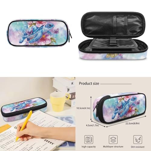 Kids Backpack Set, Sea Turtle Hibiscus Print School Backpack with Lunch Bag, Pencil Case and Water Bottle Cover 4 in 1 Set for Elementary School Boys and Girls Daily Use - color: Floral Sea Turtle Print