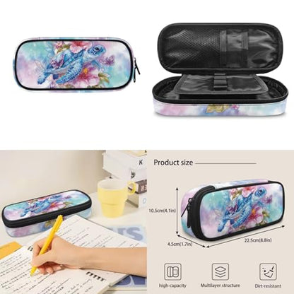 Kids Backpack Set, Sea Turtle Hibiscus Print School Backpack with Lunch Bag, Pencil Case and Water Bottle Cover 4 in 1 Set for Elementary School Boys and Girls Daily Use - color: Floral Sea Turtle Print