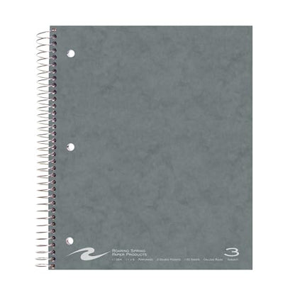 ROARING SPRING 3 Subject Spiral Notebook, 11" x 9", College Ruled, 120 Perforated Sheets, Assorted Eco Press Covers, 3 Double Storage Pockets, Made in USA - size: 11" x 9" 120 Sheets, style: Single Notebook