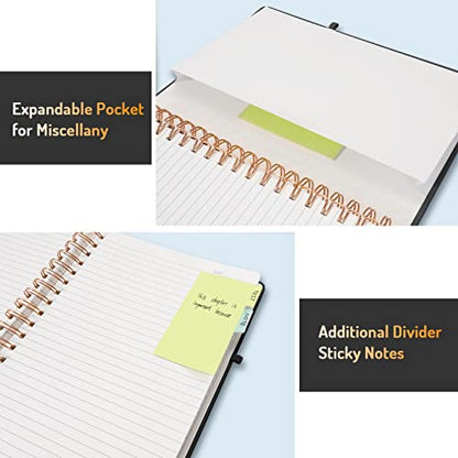Forvencer Lined Spiral Journal Notebook with 300 Numbered Pages, B5 College Ruled Thick Journals for Writing with 100GSM Paper, Hardcover Notebooks with Contents for Work, School, Women, Men, Black | College Ruled Thick Journals for Writing with 100GSM Pa