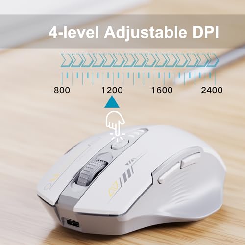 Uineer Wireless Bluetooth Mouse,[Upgraded] Rechargeable Computer Mice (BT 5.0/4.0+2.4G Hz) with Visible Battery Level, 4 Adiustable DPl, Portable PC Mouse for MacBook Chromebook - color: Gray and White