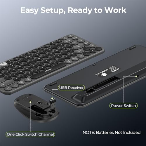 seenda Bluetooth Wireless Keyboard and Mouse Combo, COE203 Quiet Round Keycaps, 3-Device Multi-Connection, Bluetooth & 2.4G USB Receiver, Wide Compatibility with iPad/Tablet/Laptop/Mac/Windows, Black - color: Black