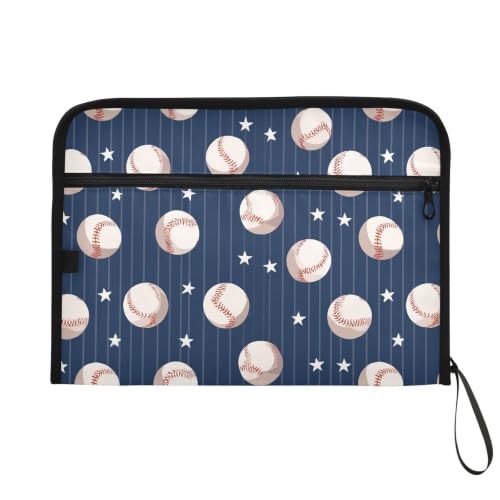 Gredecor 13 Pockets File Folder Organizer A4/Letter Water Resistant Document Bag with Zipper Filing Folder Expanding File Pouch Storage for School Office, Baseballs Stars Navy Blue - color: Baseballs Stars Navy Blue