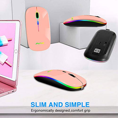 Wireless Bluetooth Mouse for Laptop, Rechargeable Mouse 2.4G USB Optical Wireless Mouse, LED Slim Dual Mode(Bluetooth 5.0 and 2.4G) Wireless Device for Laptop, PC, Mac OS, Android, Windows Champagne - color: Champagne