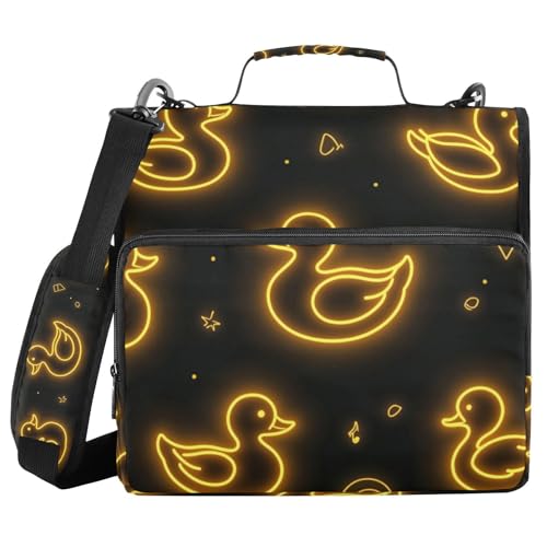 of Yellow Glitter Duckies 3 D-Ring 2 inch Zipper Binder Bag with Shoulder Strap, Multi-Pocket Portfolio Organizer Case for 13 Inch Laptop Middle School - color: Of Yellow Glitter Duckies