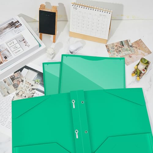 Henoyso 48 Pcs Plastic Folder with Clear Front Pocket and 3 Prongs Heavy Duty Plastic Folders with Card Slot Pocket Folders with Prongs for School Office Home(Green) - color: Green