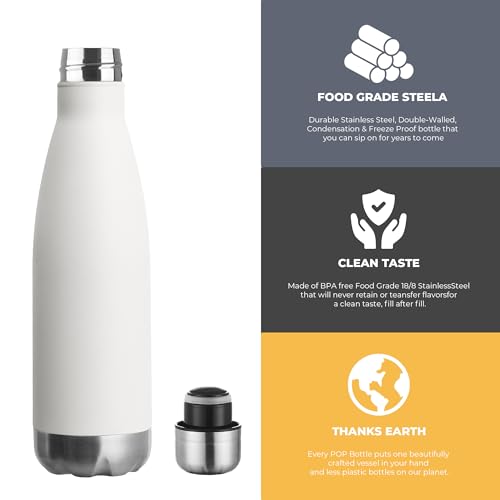 MEWAY 17oz Sport Water Bottle 8 Pack Vacuum Insulated Stainless Steel Sport Bottle Leak-Proof Double Wall Cola Shape, Keep Drinks Hot & Cold (White, 8 Pack) - color: White