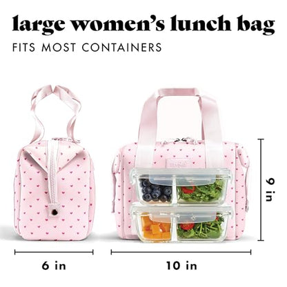 Fit & Fresh Remi Lunch Bag for Women Work – Neoprene Lunch Tote with Containers & Ice Pack, Reusable Meal Prep Lunch Box, Large Capacity, Machine Washable, Tiny Hearts - color: Tiny Hearts
