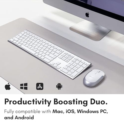 Macally Premium Bluetooth Keyboard and Mouse for Mac | Compatible Wireless Apple Keyboard and Mouse Combo (110 Keys Multi-Device Rechargeable) for MacBook Pro/Air and iMac - color: Aluminum Silver