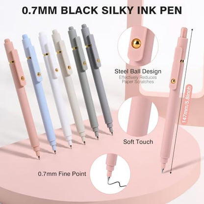 Gel Pens, 6 Pack 0.7mm Fine Point Black Ink Pens with 6 Refills, Quick Dry & No Smear, Smooth Writing Pens for Journaling, School, Office Supplies, Gifts for Women and Men - color: 0.7mm Morandi-Black Ink