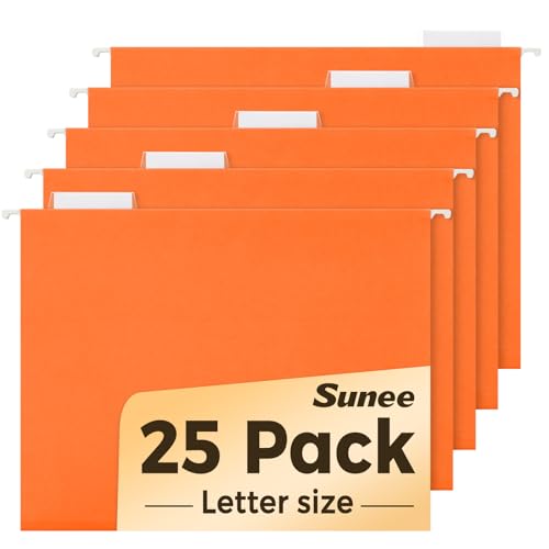SUNEE Hanging File Folders, 25 Pack Letter Size Hanging File Folders with 1/5-Cut Tabs, Ideal for Home and Office Organization and Papers Classification,Orange - color: Orange