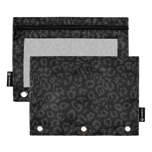 Emelivor Leopard Black Pencil Pouch for 3 Ring Binder 2 Pcs Binder Pouches with Zipper Pocket Pencil Case Bag with Clear Window for Storing College Office Supplies - color: Multicolor#18 Leopard Black