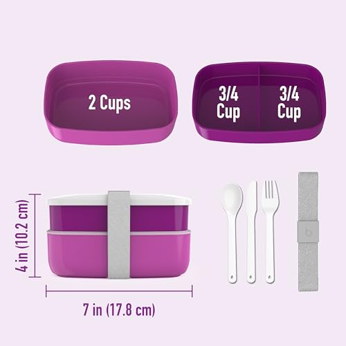 Bentgo Classic - Adult Bento Box, Stackable 3-Compartment Lunch Box with Removable Utensil Set and Sealing Strap, BPA-Free, Food Container Ideal for Meal Prep, Work, and On the Go (Purple) - color: Purple