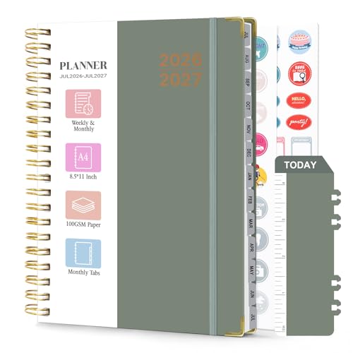 Planner 2026-2027, Weekly and Monthly Academic Planner, Jul 2026 - Jul 2027, 8.5"x11" Large Hardcover Daily Planner Calendar with Tabs for Women, Year Planning Agenda for Teacher and Student (Green) - color: Green
